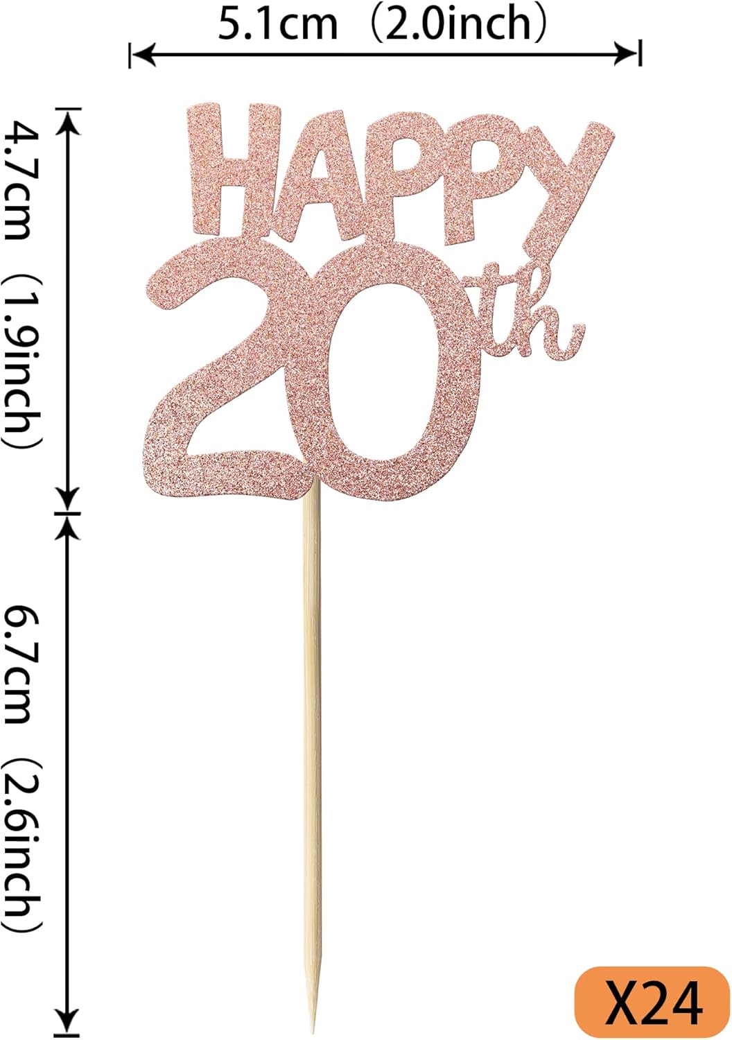 24 piezas de decoración para cupcakes con purpurina de 20 años de edad número 20 para cumpleaños de 20 años, para boda, aniversario, fiesta,