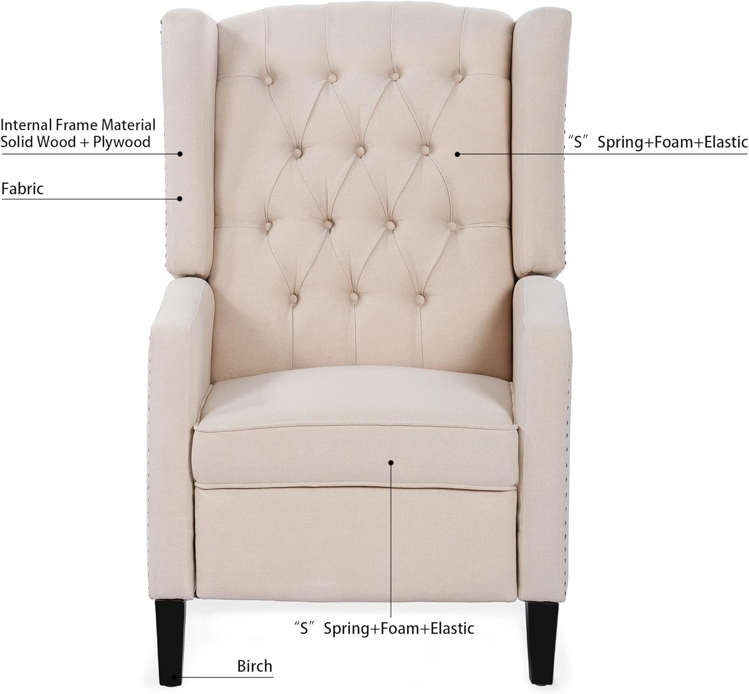 Wingback – Silla reclinable de tela, moderna con respaldo alto, cómoda silla de lectura, sillas con respaldo copetudo con brazos para dormitorio y