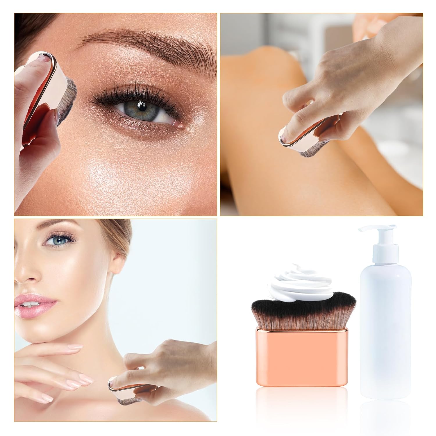 Cepillo autobronceador, aplicador de cepillo autobronceador suave, cepillo de bronceado portátil, brochas de maquillaje corporal (oro rosa)