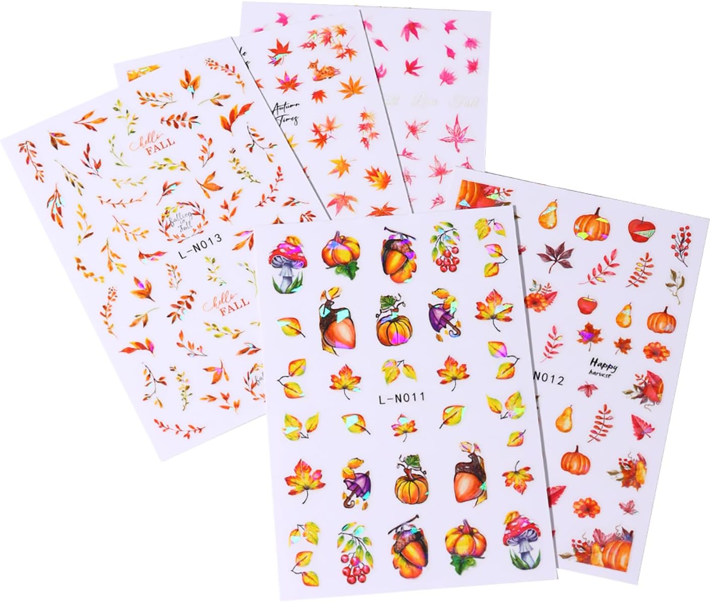 Calcomanías de arte de uñas de hoja de arce de otoño, hojas de otoño 3D, diseño de calabaza y hongos para uñas, decoración de calcomanías de