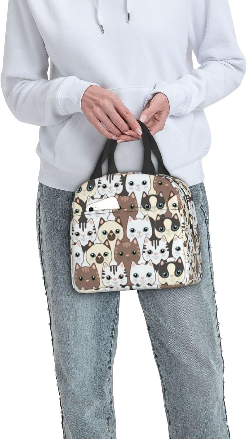 Giwawa Bolsa de almuerzo aislada con lindo gato, adorable gatito impreso en bolsa de almuerzo para mujeres, hombres, niños, niñas, escuela, oficina,