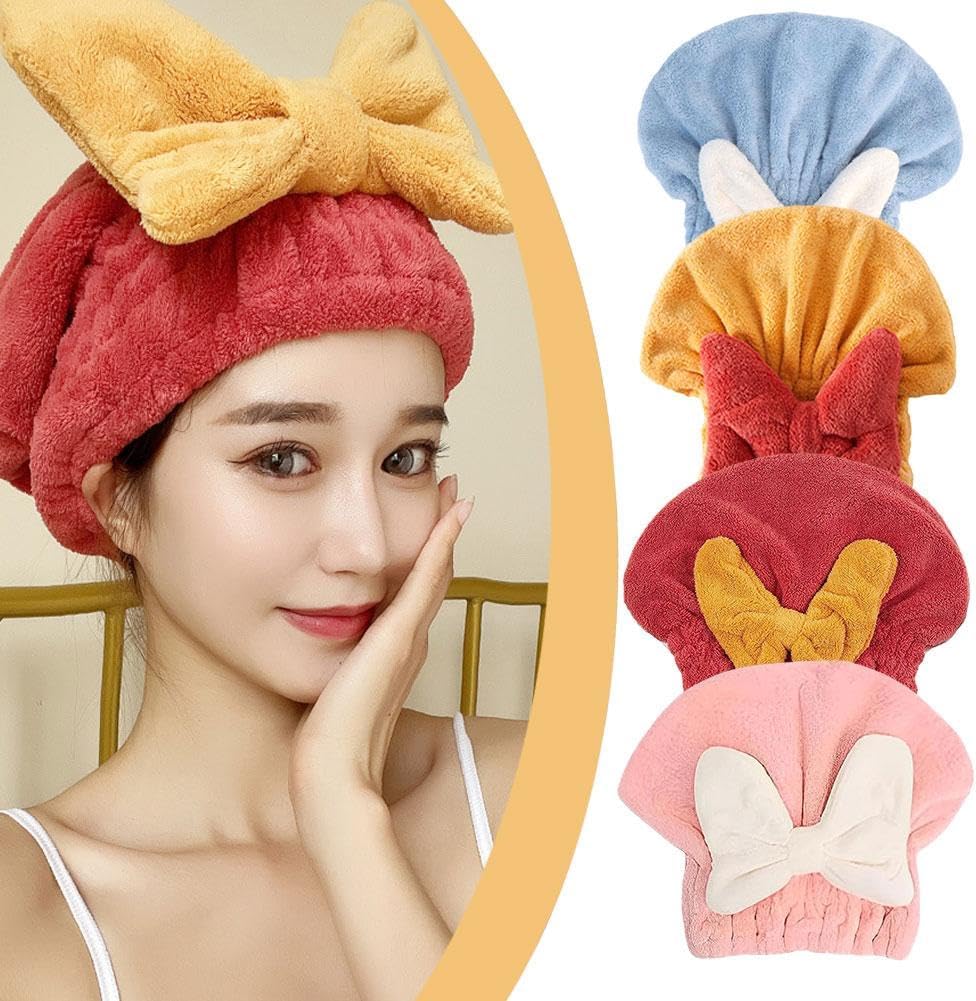 Toalla de microfibra para secar el cabello, toalla de pelo súper absorbente, turbante mágico de secado rápido para mujeres, gorro de baño con bonito