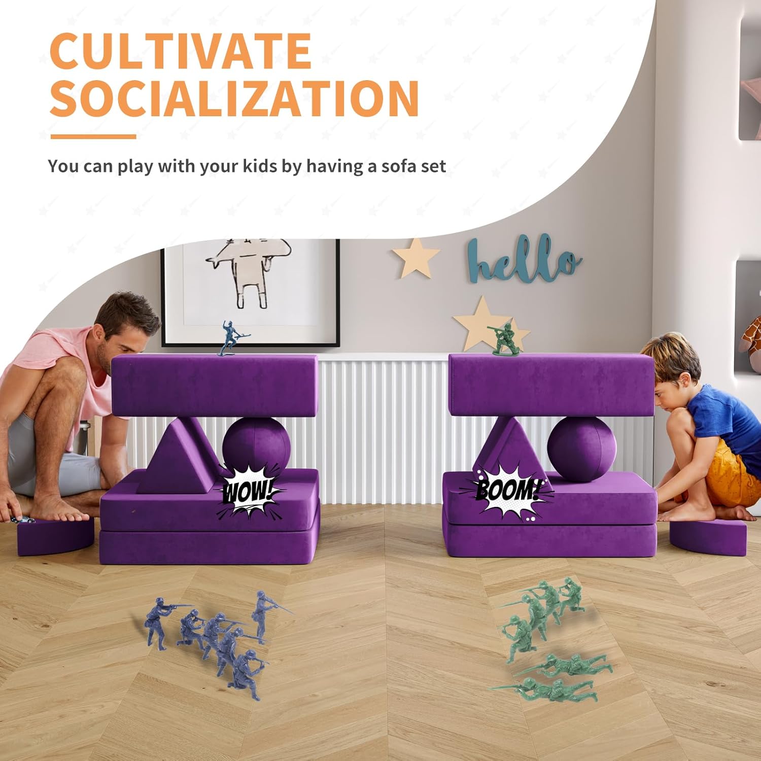 Sofá infantil modular de 12 piezas con 2 bolas y túnel, sofá plegable para niños para sala de juegos, sala de estar, dormitorio, sofá modular para