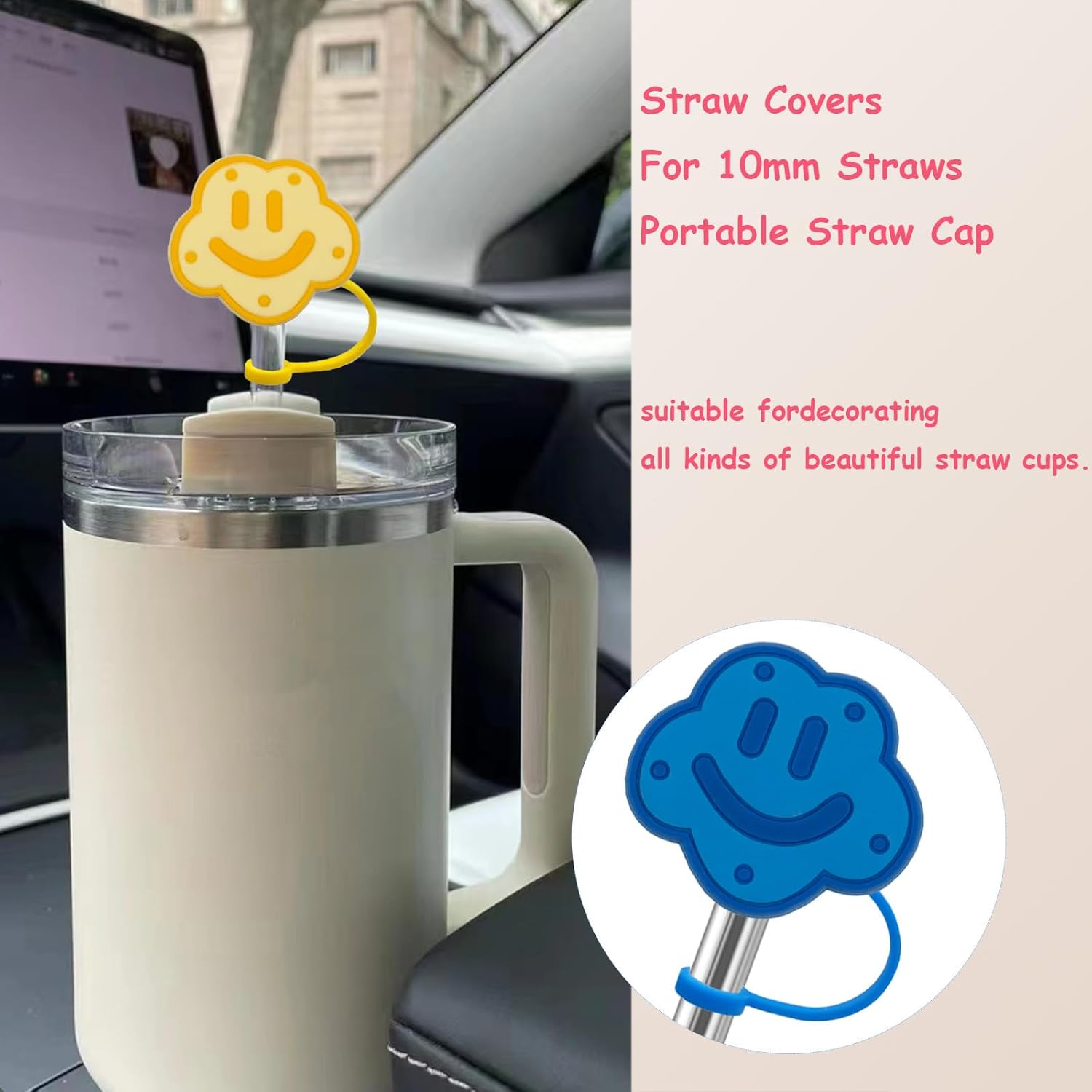 4 fundas de popote de silicona, reutilizables, para pajilla, lindo gorro de paja animado para adorno de paja Stanley de 0.39 pulgadas (39)