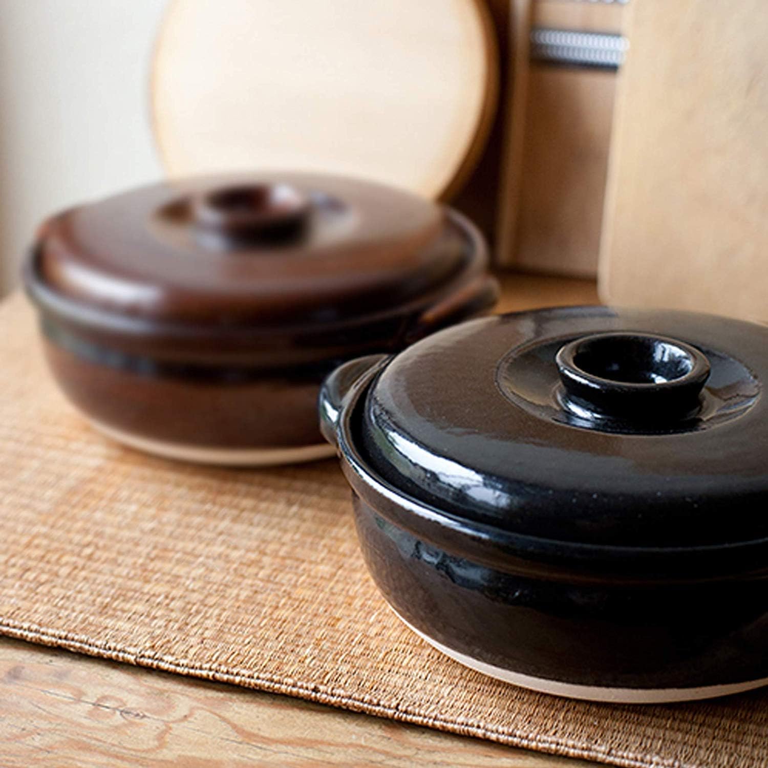 Olla japonesa Donabe Tsubo Banko-Yaki, para 4-5 personas, 3000 cc, color negro
