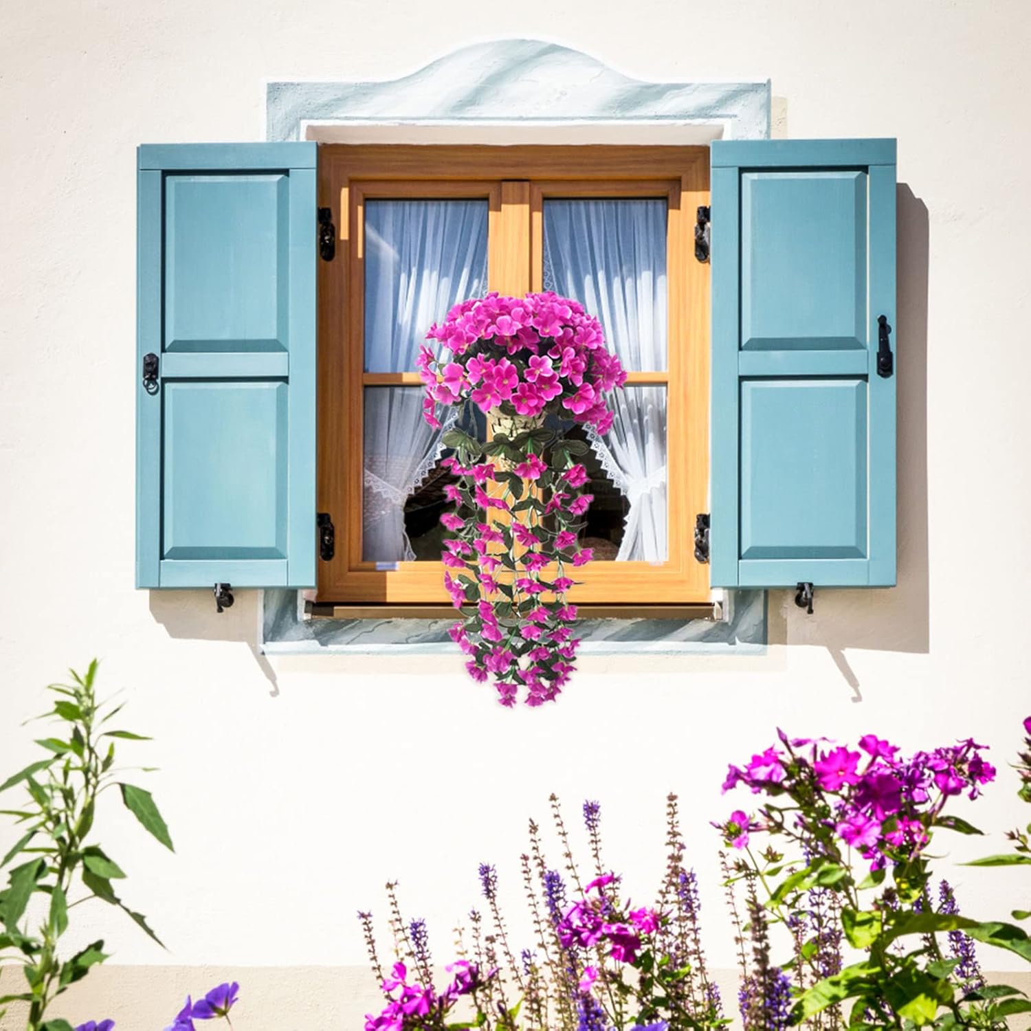 Scceatti Flores artificiales para exteriores, eucalipto falso, enredaderas artificiales para colgar en la pared, plantas de ratán sintético,