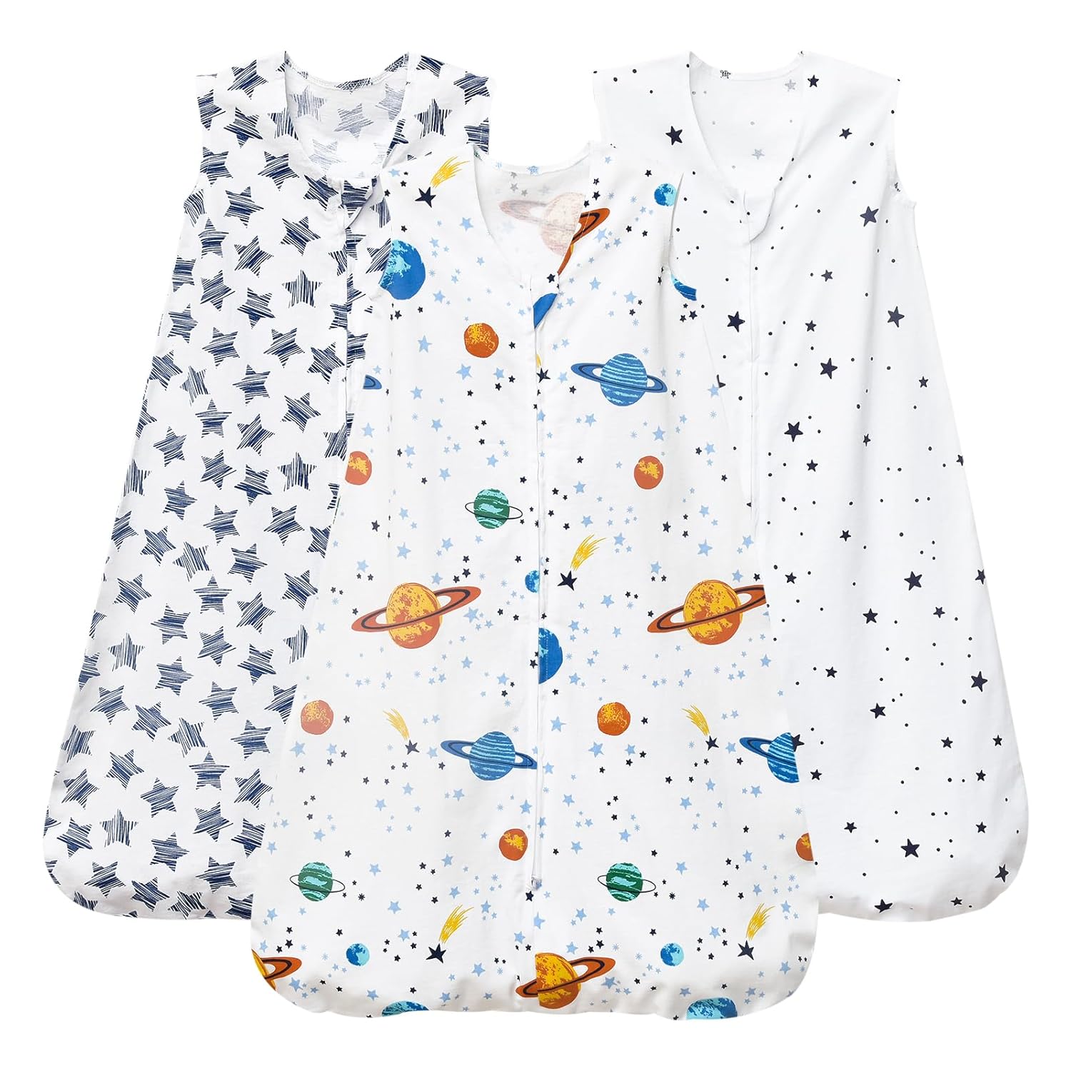 PHF Saco de dormir para bebé de 12 a 18 meses, paquete de 3 mantas 100% algodón para bebé, cremallera de 2 vías 0.5 TOG, saco de dormir cómodo para