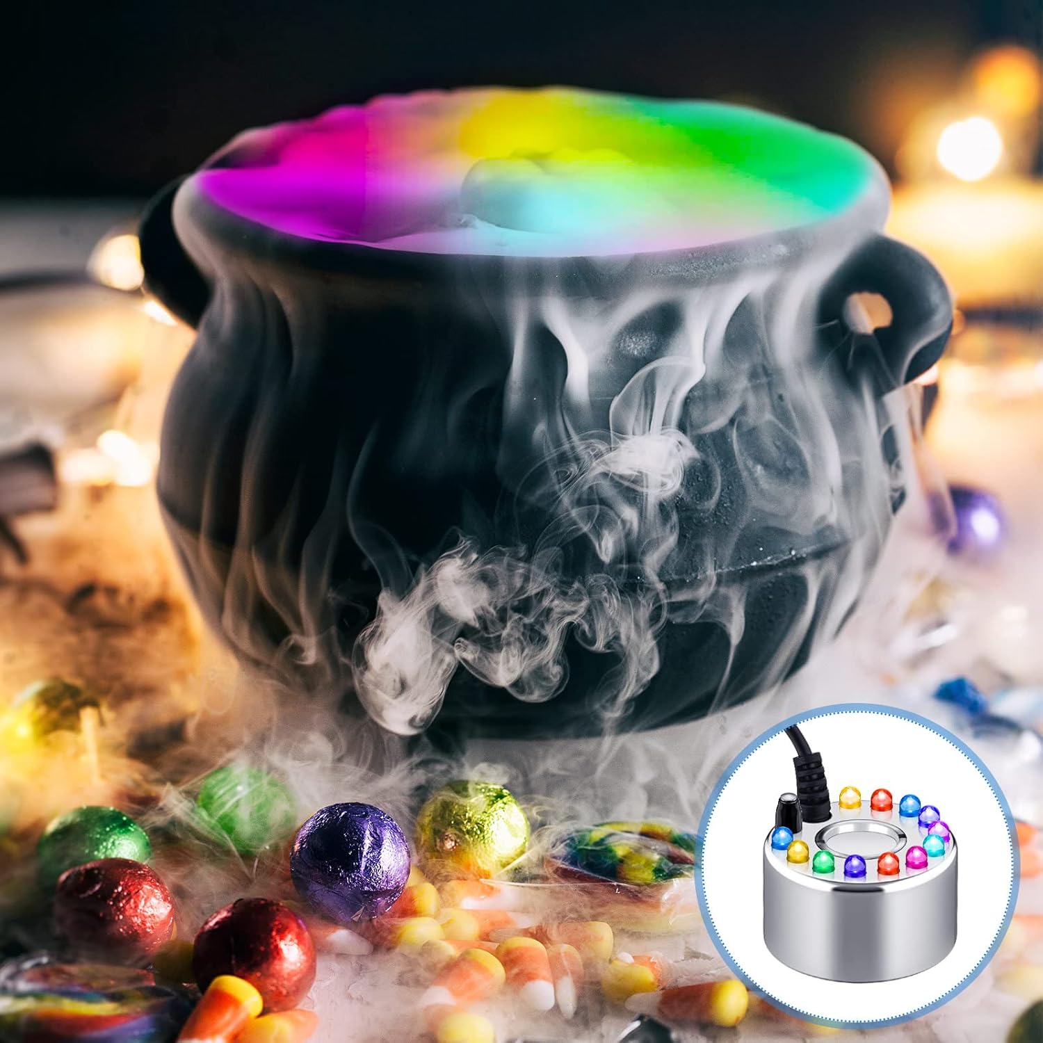 Maitys 6 piezas de niebla de Halloween, nebulizador ultrasónico, fuente de agua, estanque, máquina de niebla, cambio de color, nebulizador LED para