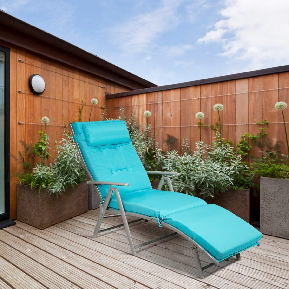 DORTALA Silla tumbona plegable para exteriores, silla reclinable ligera con diseño portátil y 7 posiciones de respaldo ajustables, playa reclinable