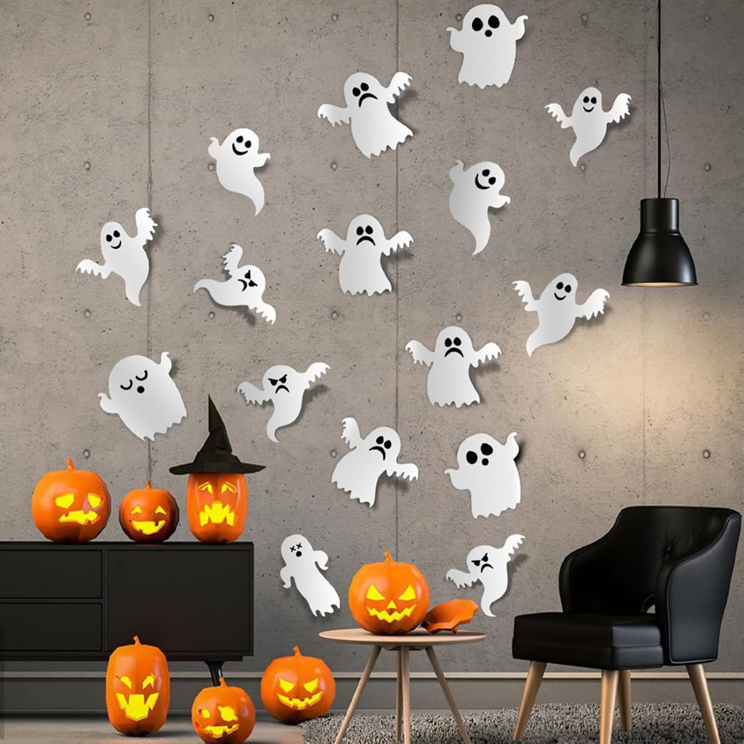 Decoración de pared de Halloween, 21 piezas de calcomanías de fantasmas 3D, calcomanías de pared de Halloween, reutilizables, autoadhesivas,