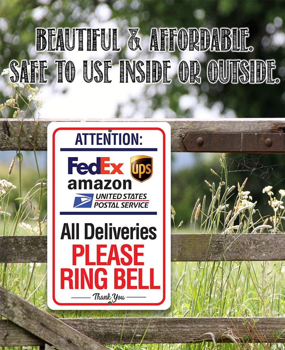 Delivery Sign for Package and Box Deliveries – Please Ring Bell Instructions – Directional Deliveries Sign for Home Office, Porch Entryway Gate
