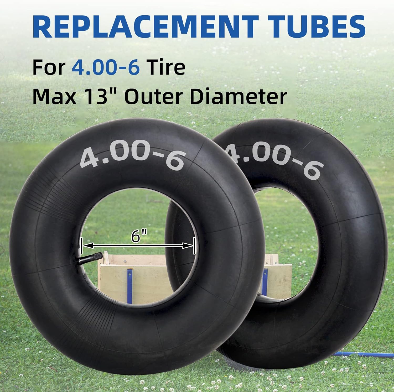 Tubo interior de repuesto 4.00-6, paquete de 2 con vástago de válvula TR-13, resistente, para neumáticos de 13 pulgadas, carretilla, jardín,