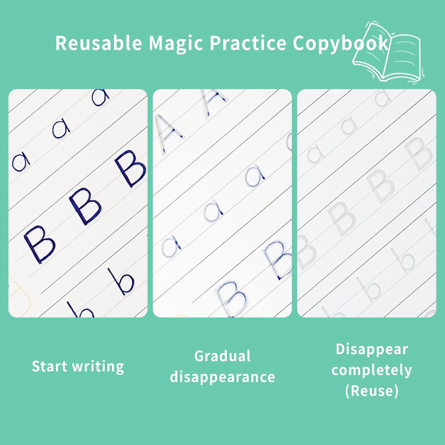 Kit de práctica de escritura ranurada prémium para niños, cuaderno de práctica mágica para niños para práctica de escritura, libros de caligrafía de