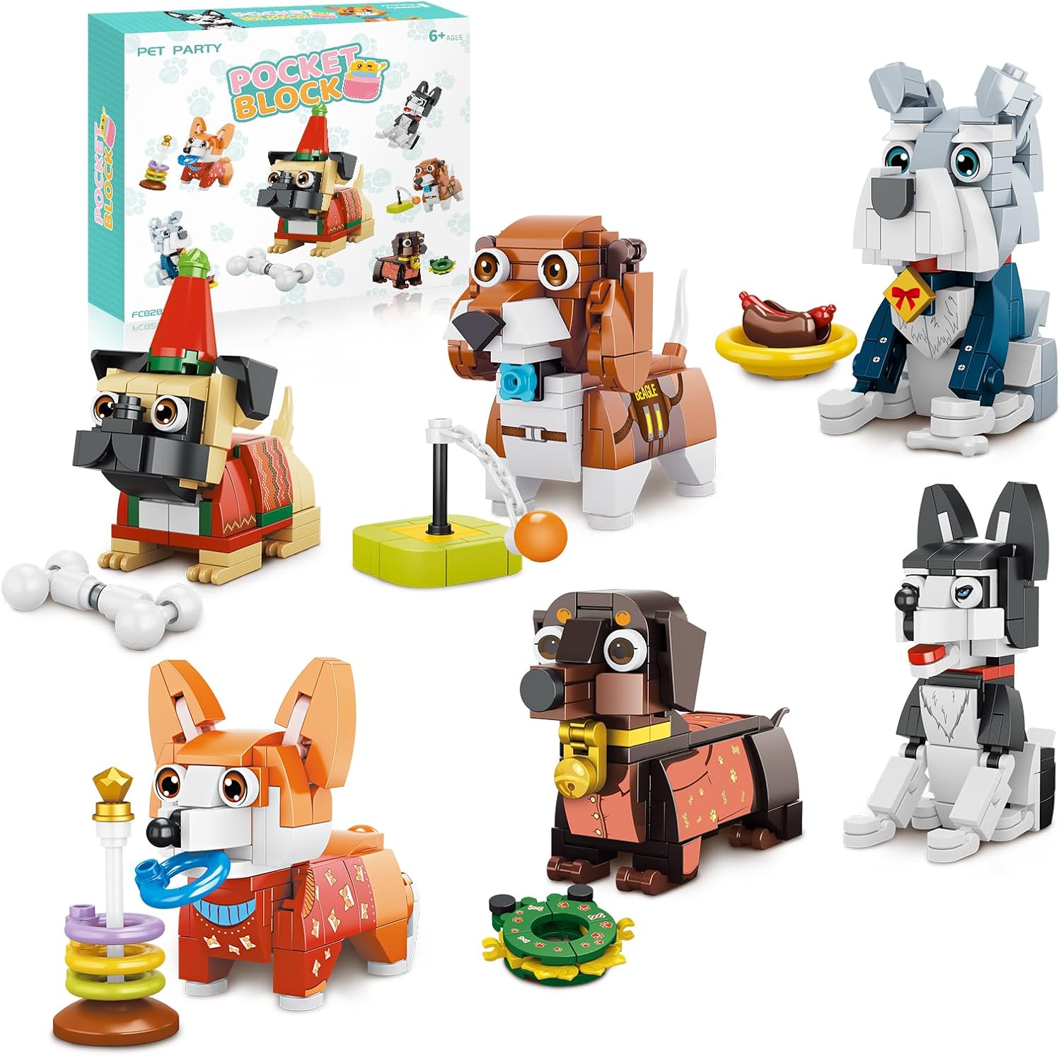 6 paquetes de recuerdos de fiesta para niños, 754 piezas de bloques de construcción de animales, mini bloques de construcción para regalos de