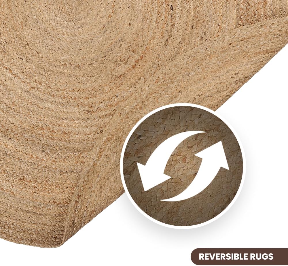 REDEARTH Alfombra redonda tejida a mano trenzada 100 % yute natural, hecha a mano, reversible, bohemio, yute para dormitorio, cocina, sala de estar,