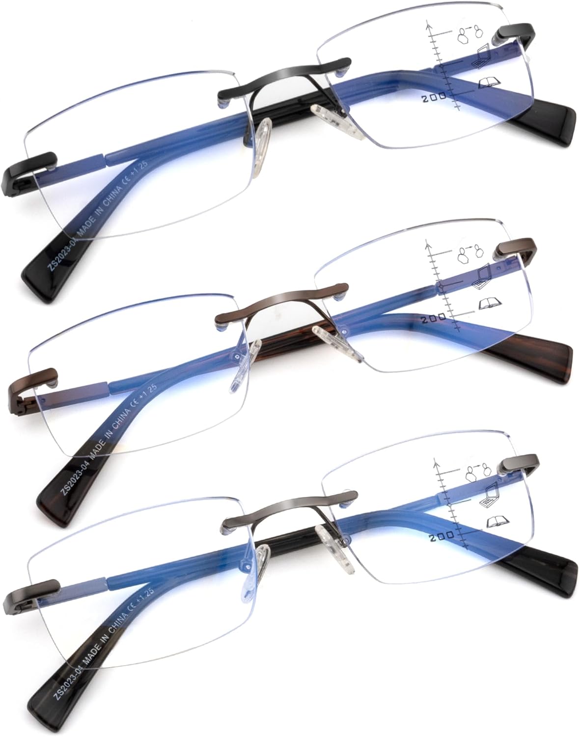 HIYANJN Gafas de lectura progresivas para hombre, marco sin marco, bloqueo de luz azul, multifocales, para computadora, bisagra de resorte, sin línea