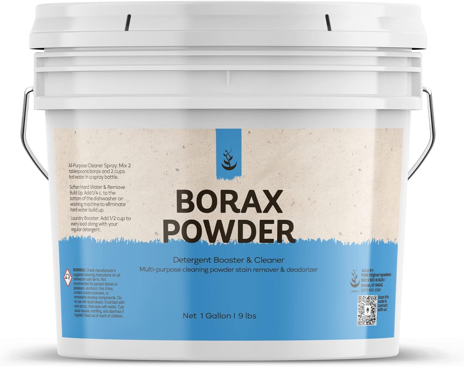 Pure Original Ingredients Polvo de bórax (1 galón) Limpiador multiusos y potenciador de lavandería, desodorante y removedor de manchas