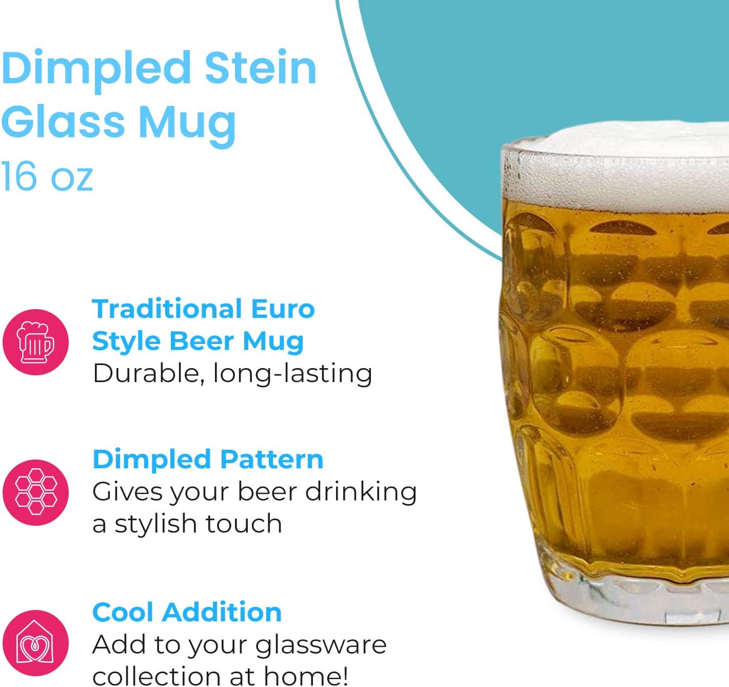 LavoHome Taza de cristal de estilo europeo clásico, ideal para fiestas de Oktoberfest, jugos y otras bebidas, capacidad de 16 onzas, tazas de