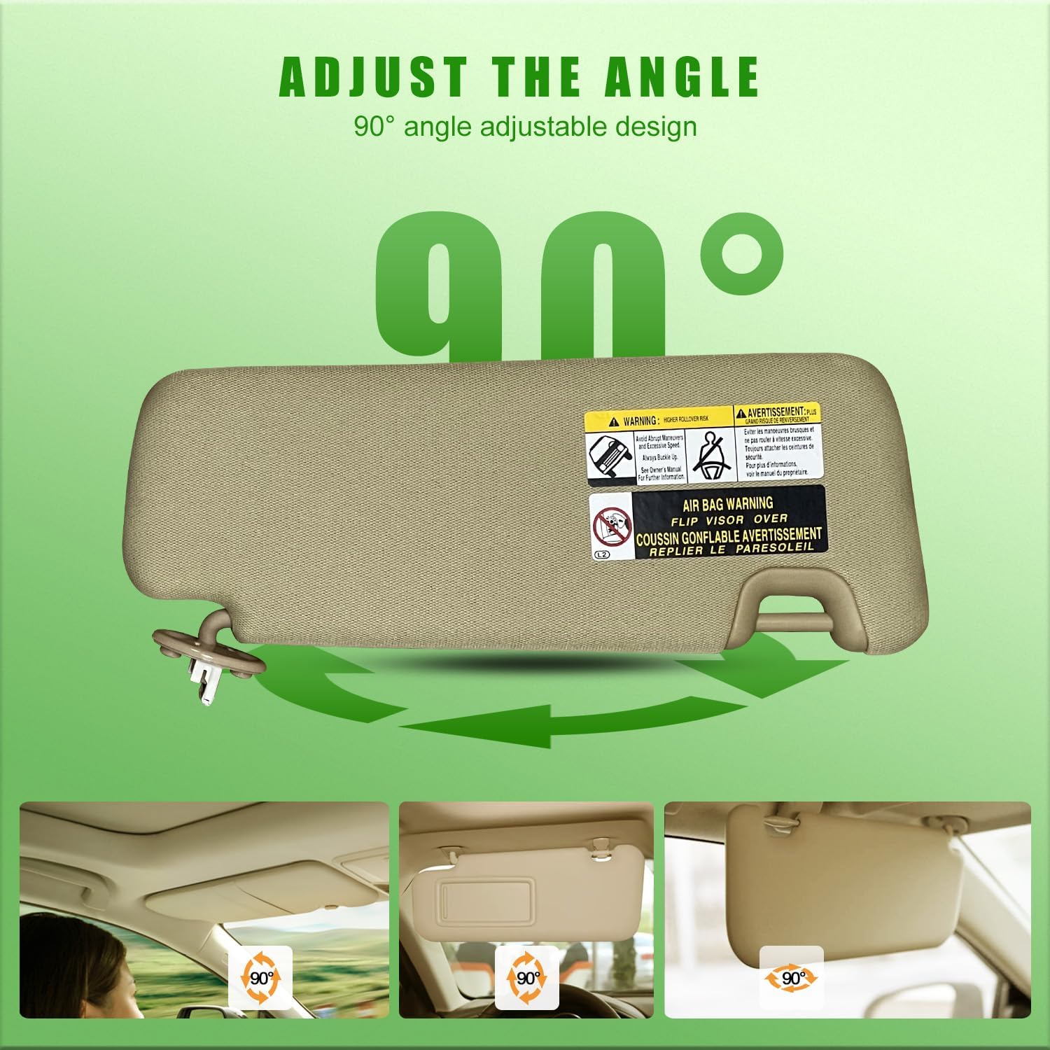 Visera solar del lado izquierdo del conductor para Toyota Highlander 2014 2015 2016 2017 2018 2019 beige con repuesto ligero # 74310-0E072-B0 (lado