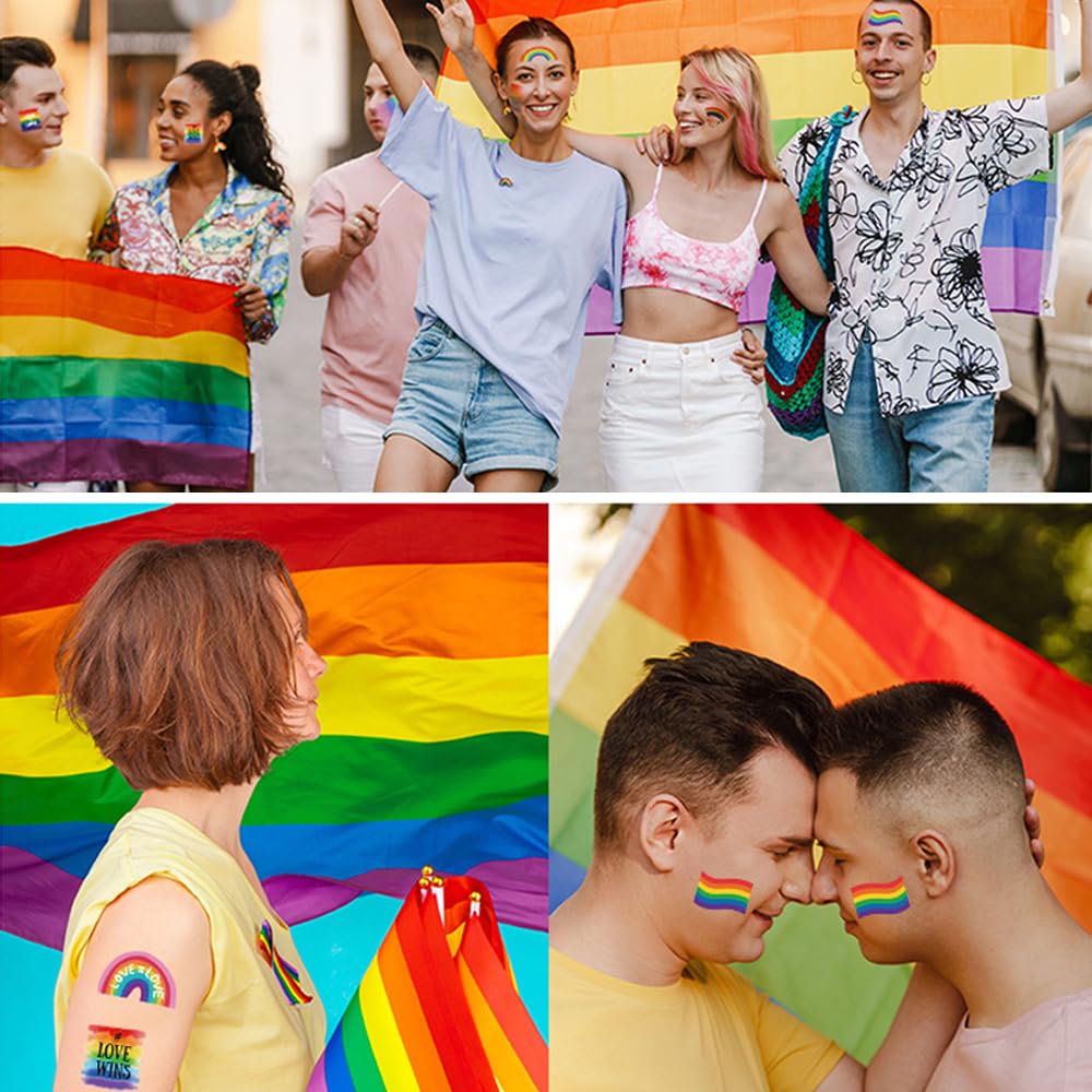 Calcomanías de tatuaje de orgullo gay, 71 piezas LGBT arco iris temporales tatuajes arco iris, mariposa, flor, corazón, amor, tatuajes para adultos,