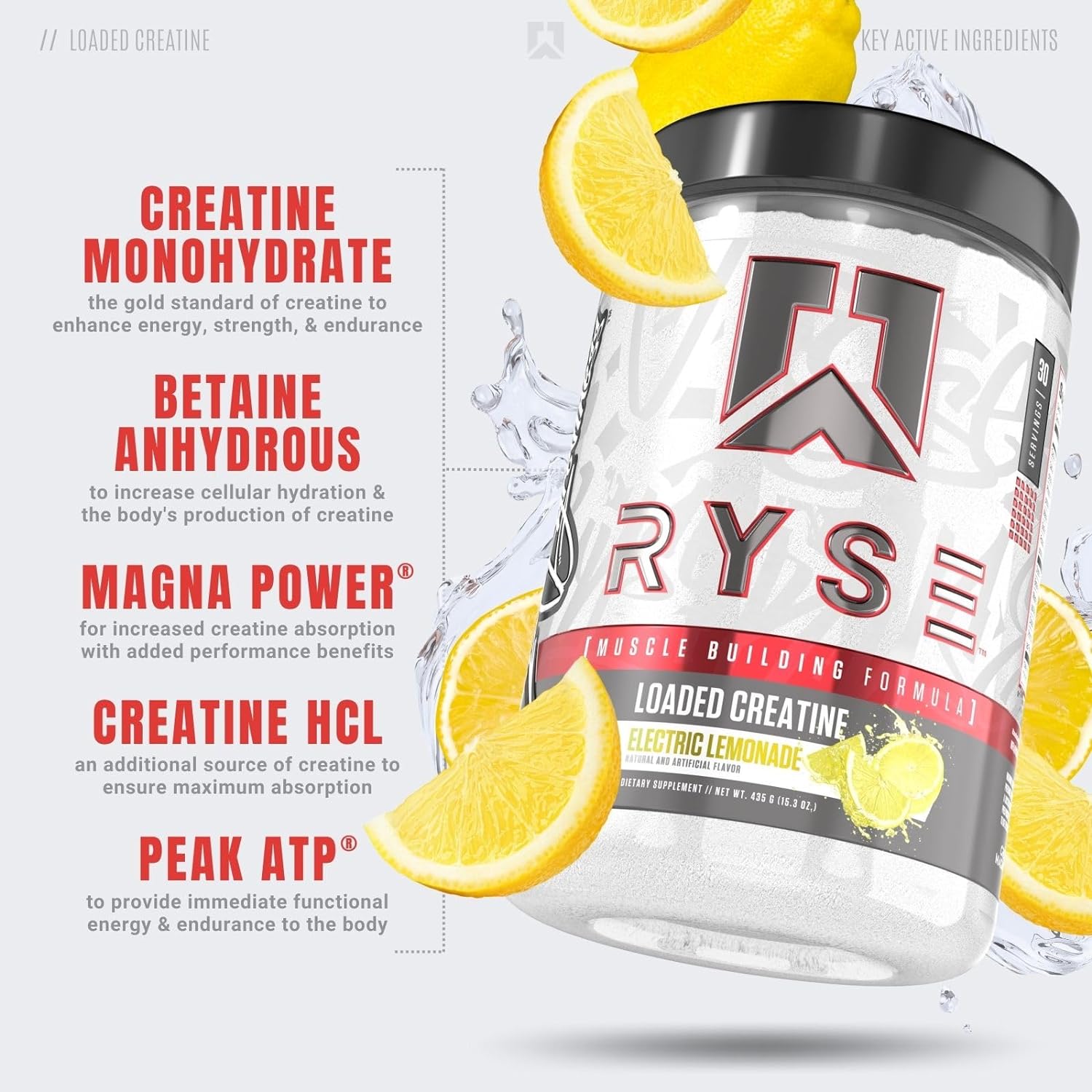RYSE Up Supplements Element Series – Creatina cargada  Fórmula de construcción muscular  3 formas de creatina + electrolitos, betaína anhidra y ATP