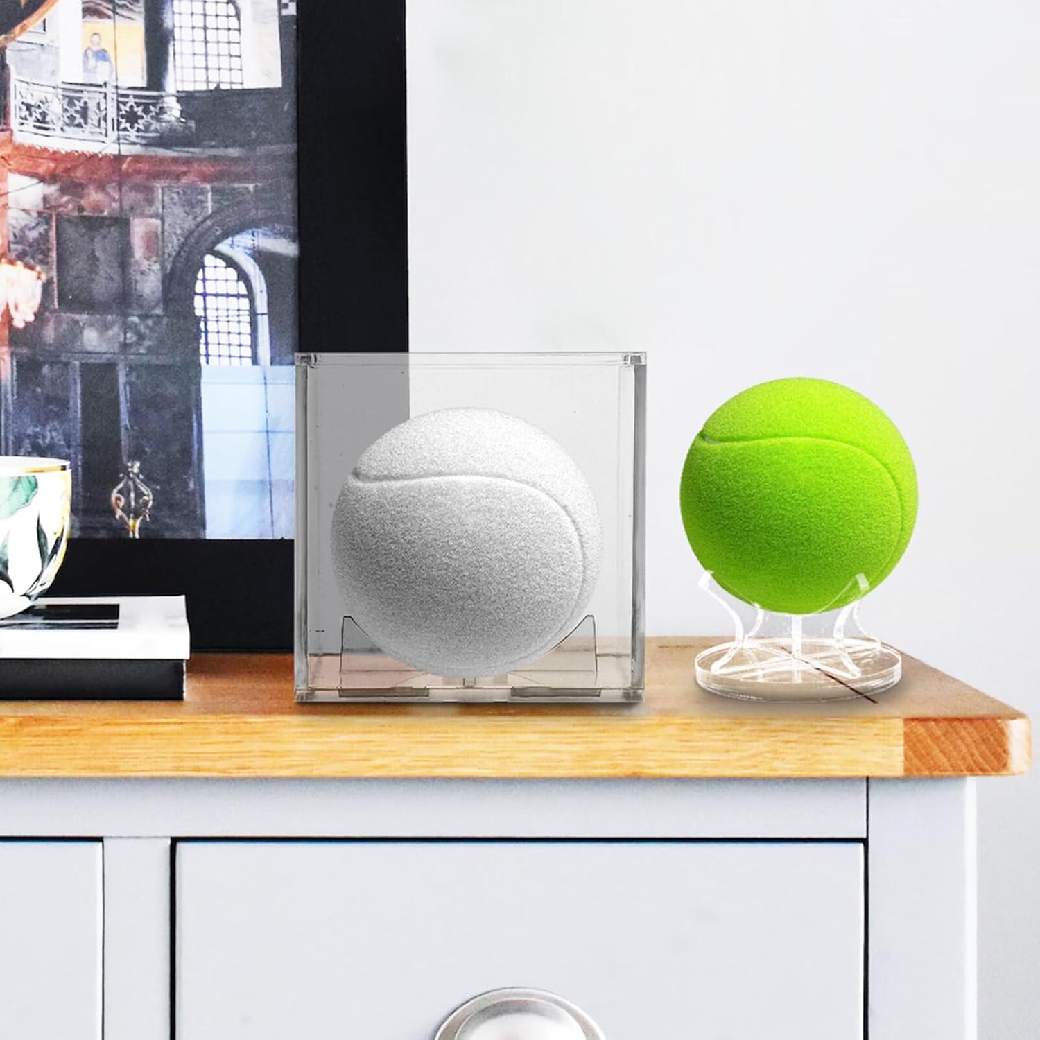 Kisangel 2 juegos de soporte de béisbol vitrina de pelota de golf exhibe acrílico vitrinas para recuerdos de béisbol, béisbol con autógrafo