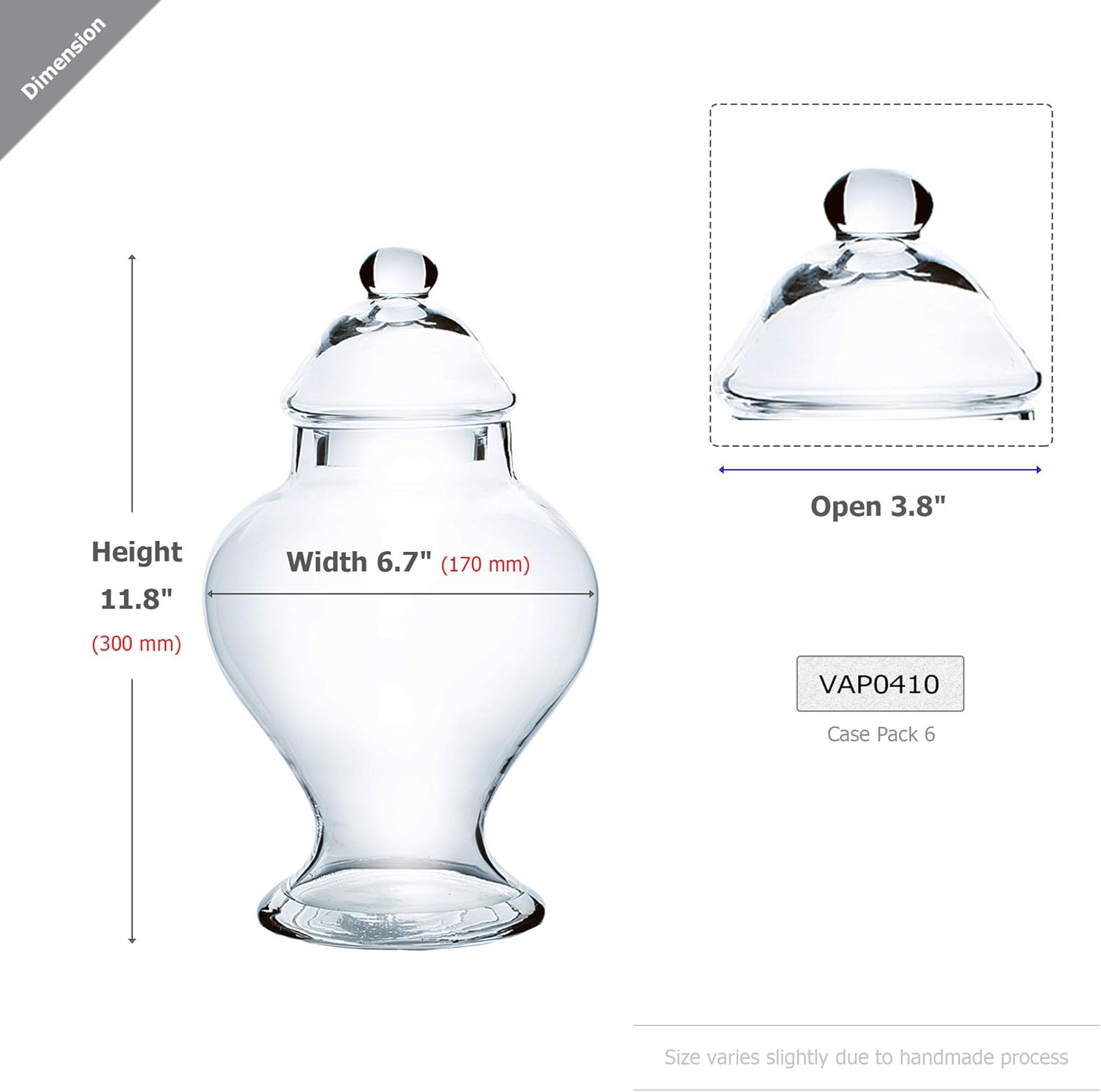 WGV – Tarro de boticario de 6.7 pulgadas de ancho, 12 pulgadas de alto, urna transparente redonda de vidrio, contenedor de almacenamiento de frutas,