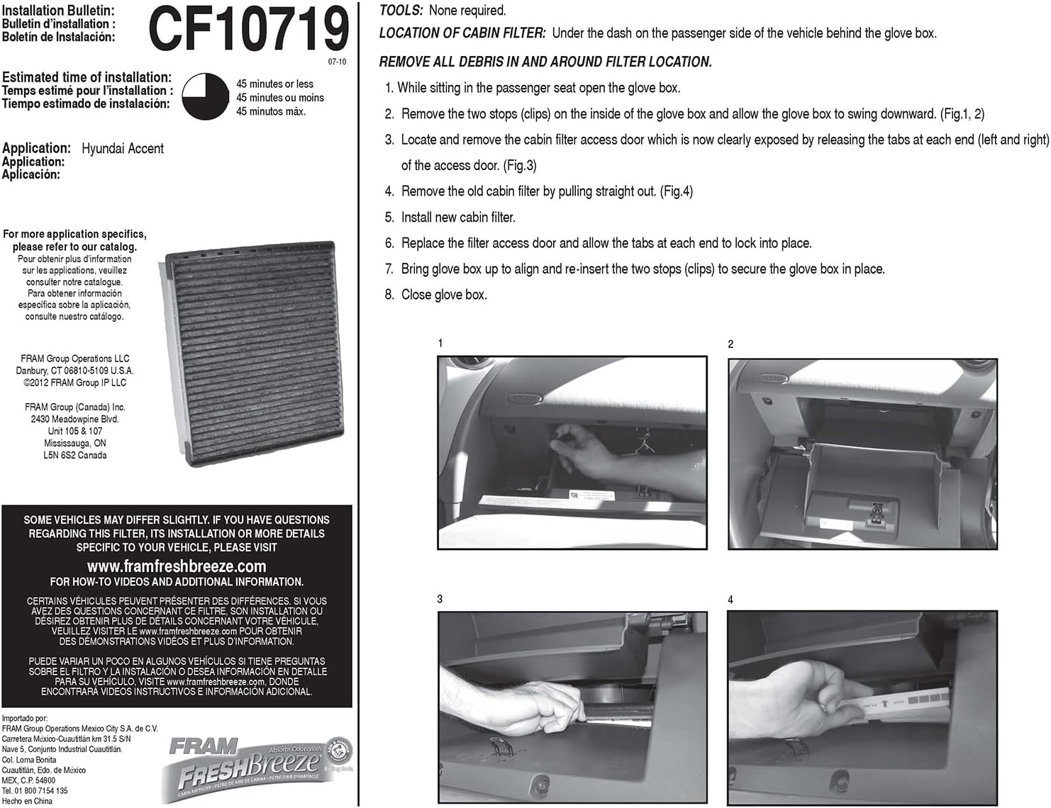 Fram Fresh Breeze – Filtro de aire de cabina con bicarbonato de sodio Arm & Hammer, CF10719 para vehículos Dodge y Hyundai seleccionados, color