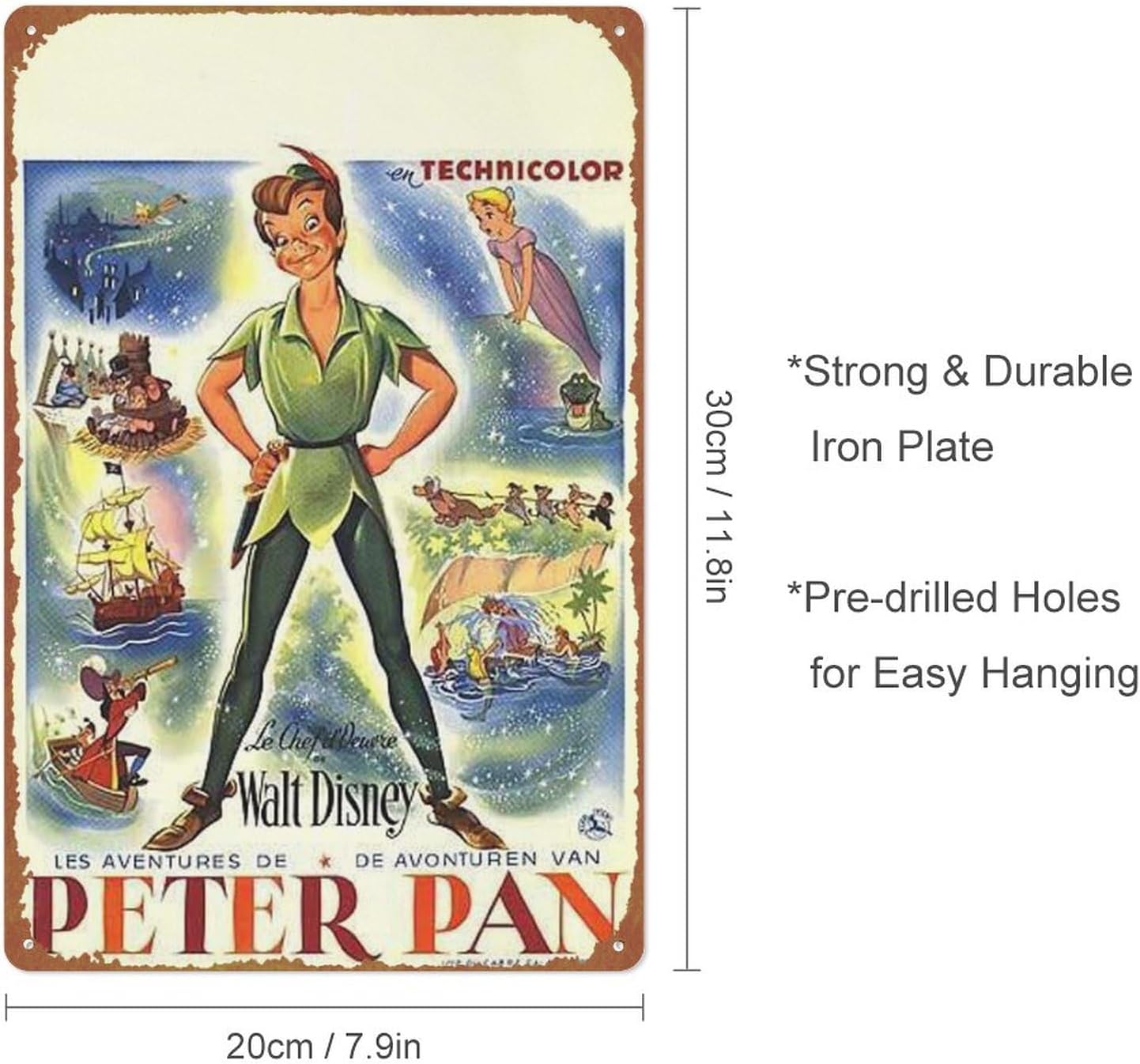 Póster de película de Peter Pan con logotipo de lata de metal, logotipo vintage vintage, para el hogar, barra de cueva, gimnasio, fitness, panel