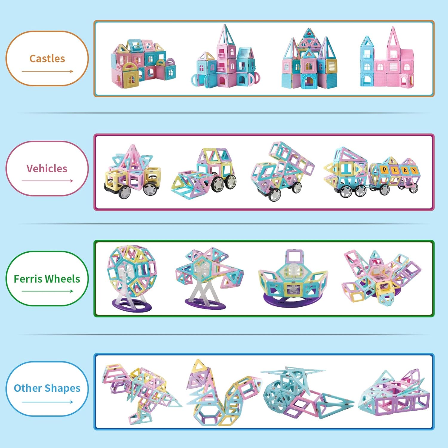 MAGBLOCK Bloques de construcción de azulejos magnéticos, regalo para niñas y niños de 3 a 8 años, juguetes educativos para niños y niñas