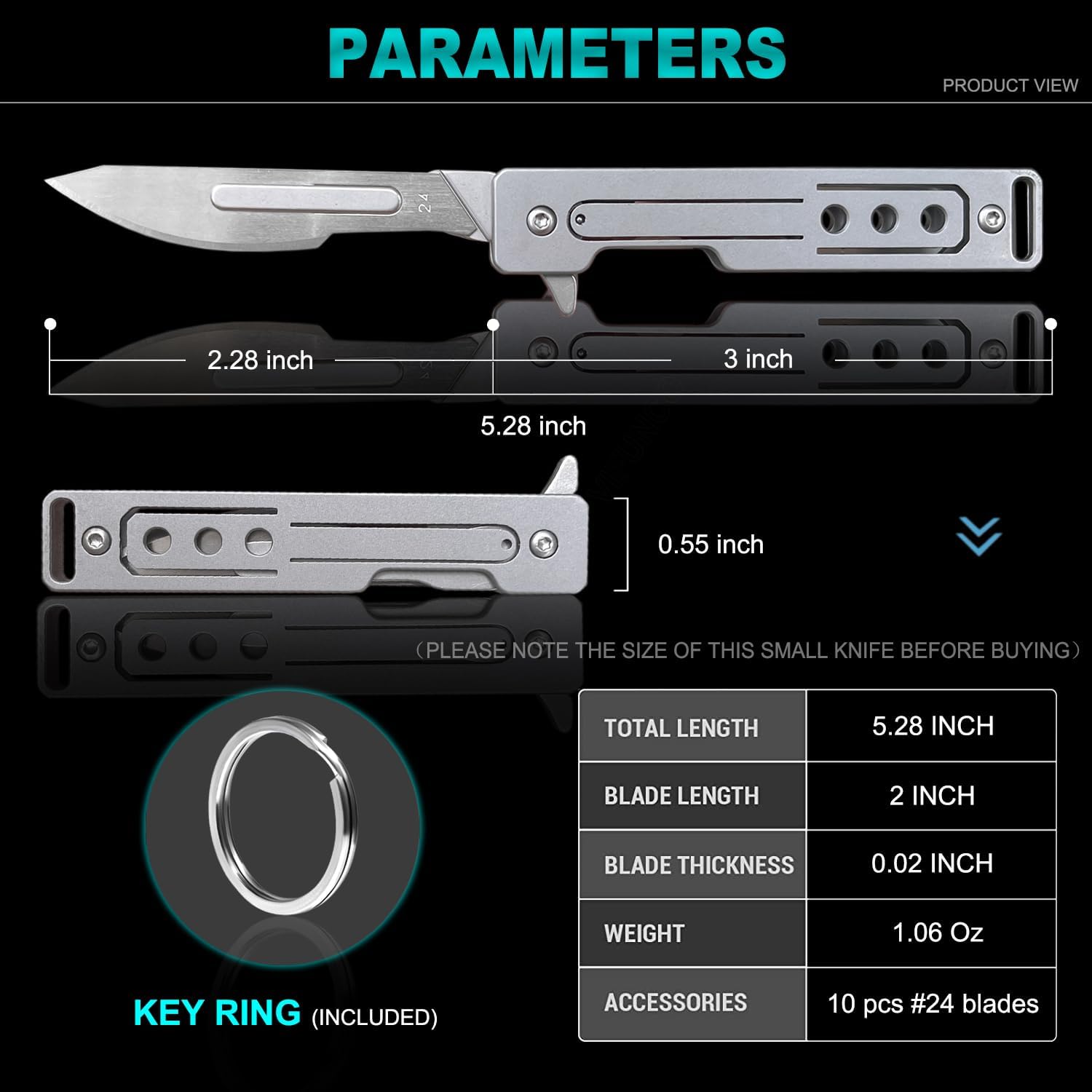 Cuchillo de bisturí plegable, cuchillo de bolsillo para hombres, cuchillo de llavero pequeño, cuchillos delgados con 10 cuchillas reemplazables #24,