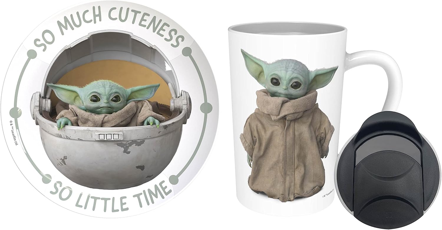 Zak Designs Star Wars The Mandalorian – Juego de tazas y platos de cerámica para café, té, desayuno o postre con tapa de taza de viaje (2 piezas,