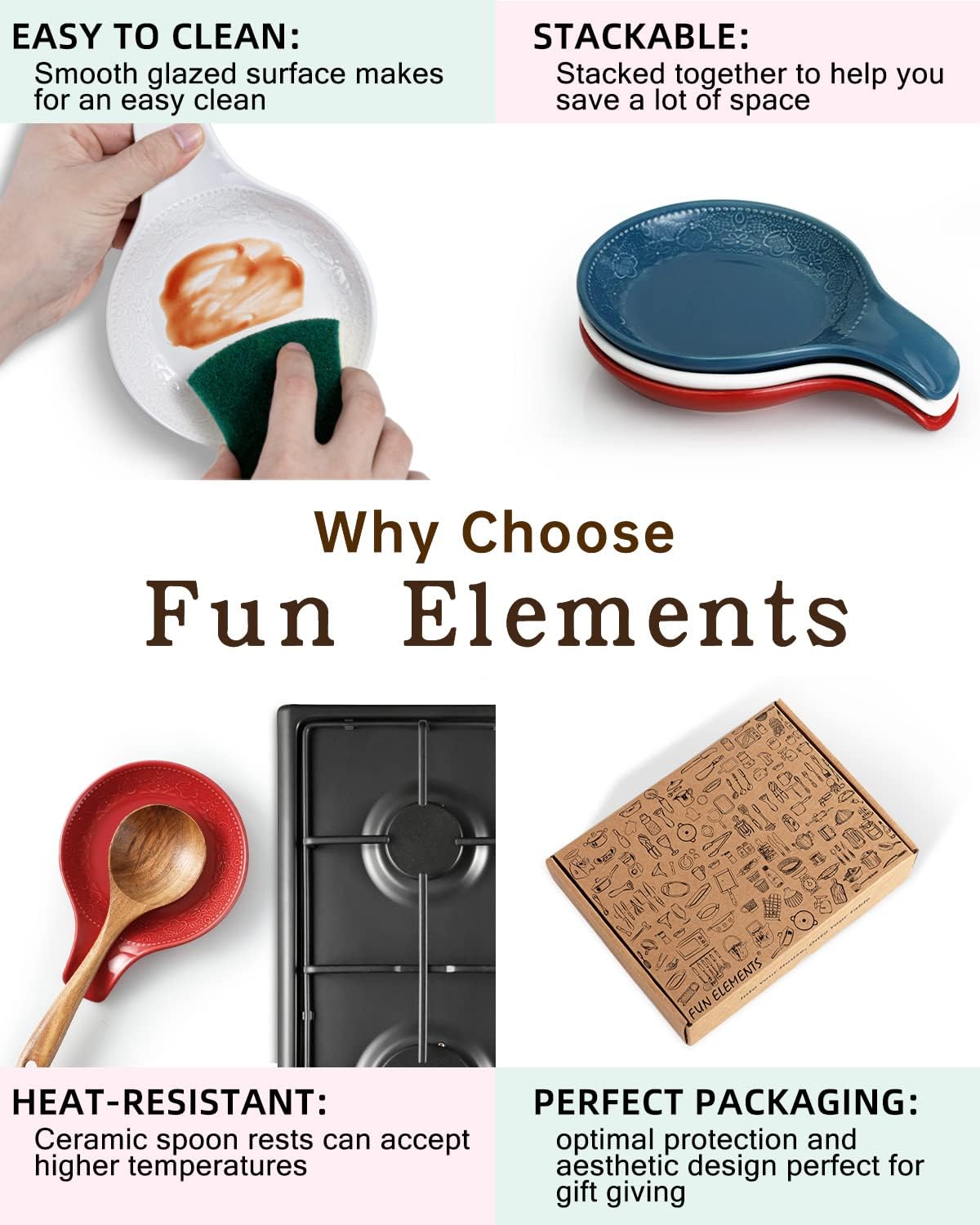 FE FUN ELEME – Soporte para cucharas de cerámica para encimera de cocina, soporte de cuchara grande de encaje en relieve para estufa, soporte de