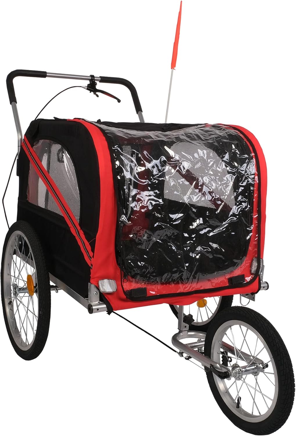 Carrito de remolque de bicicleta para perros, 2 en 1, para mascotas, para viajes, con reflectores, freno de estacionamiento, acoplador universal de