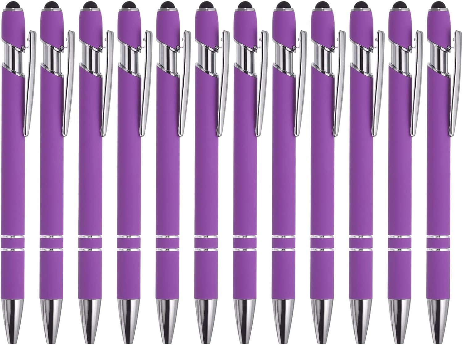 PATIKIL Bolígrafo con punta de lápiz capacitivo, paquete de 12 bolígrafos de metal 2 en 1, tinta negra, punta media de 0.039 pulgadas, para