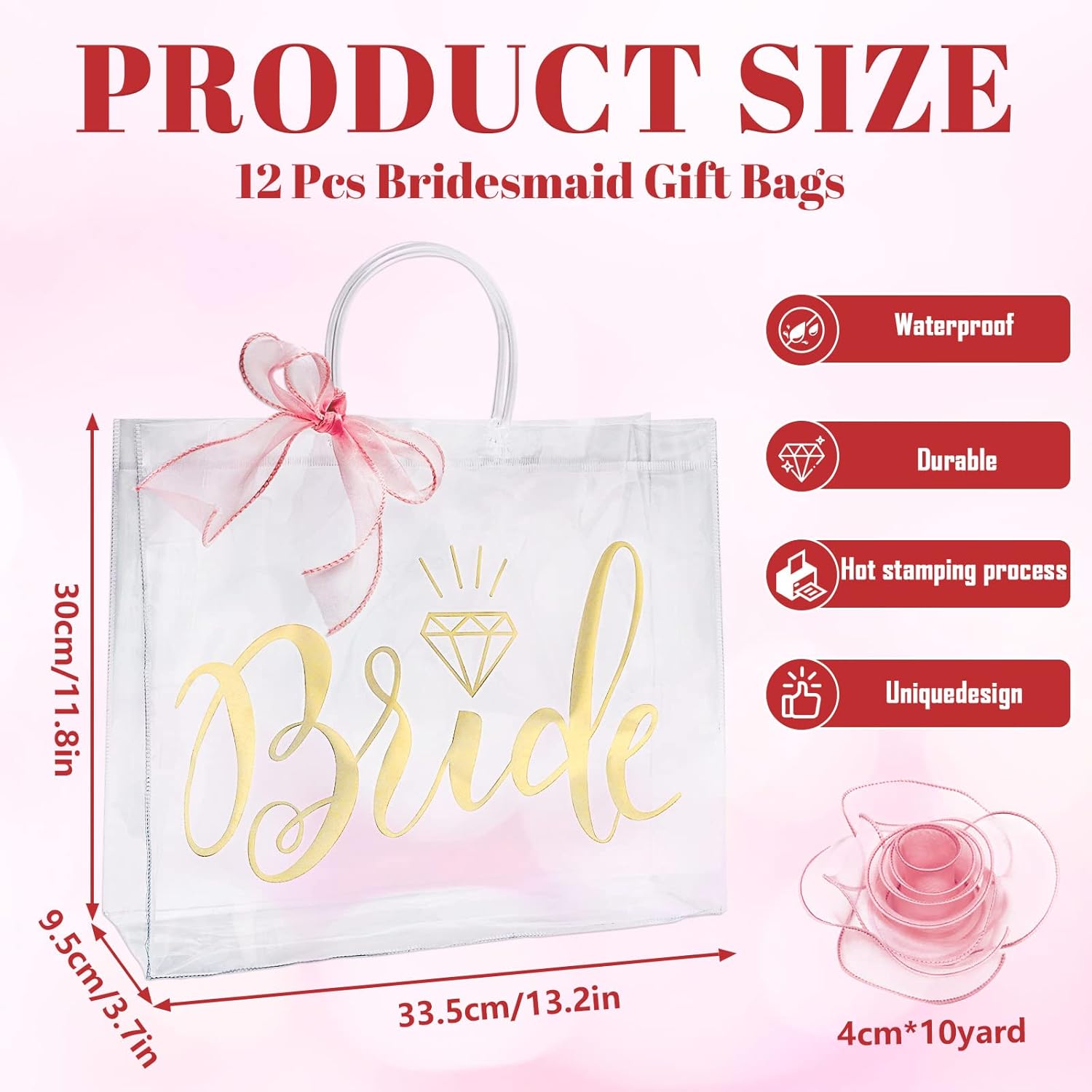 Whaline 12 bolsas de regalo de dama de honor con I Do Crew, bolsas de regalo de plástico transparente para dama de honor, despedidas de soltera con