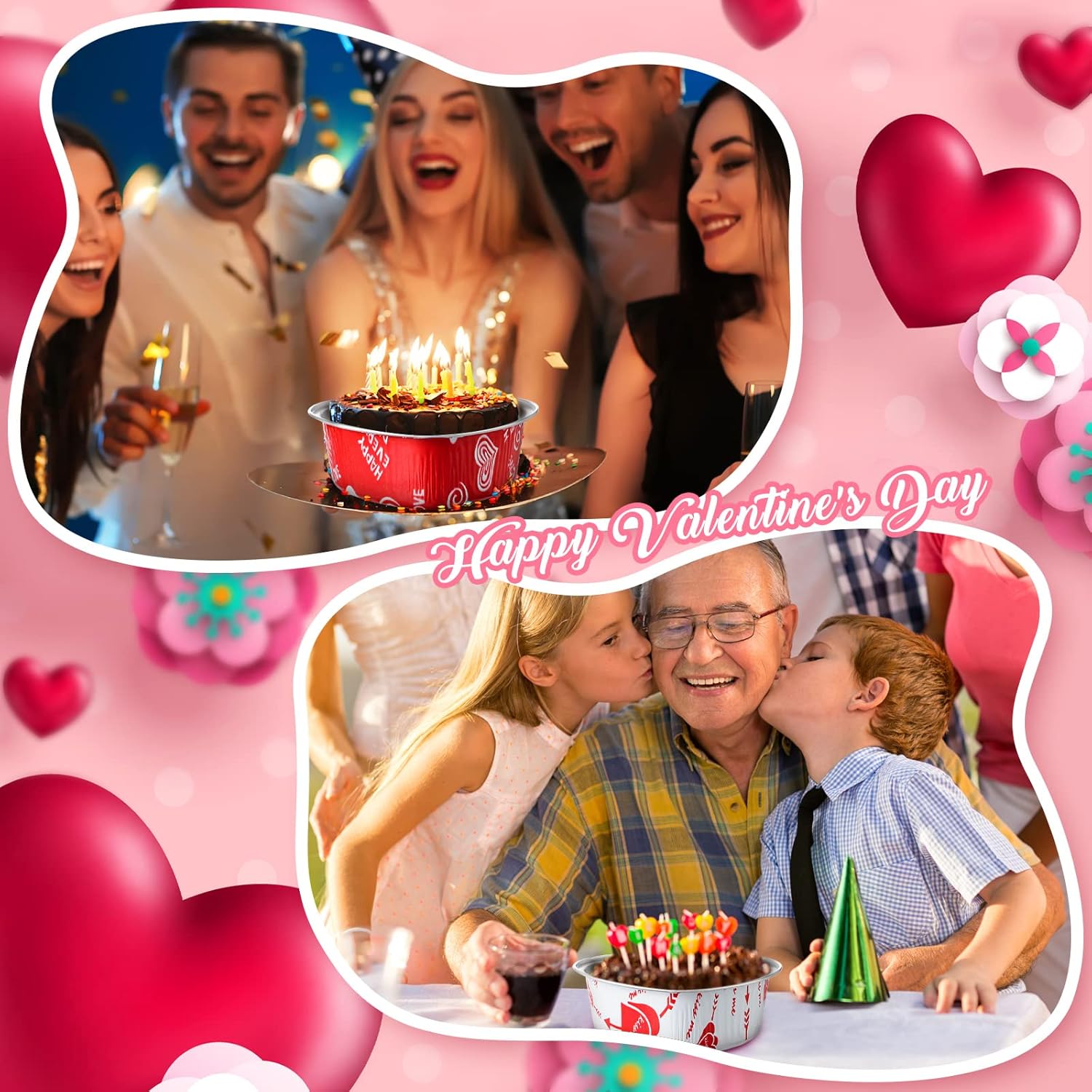 50 juegos de moldes para tartas en forma de corazón de San Valentín con tapas, de papel de aluminio, moldes para cupcakes de 3.4 onzas, mini moldes