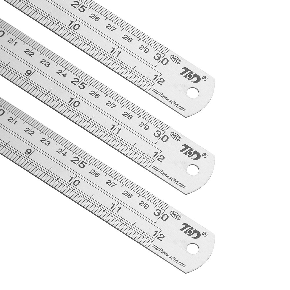 ZZTX Regla clásica de acero inoxidable de 12 pulgadas, reglas de metal de borde recto de alta calidad para herramientas de medición, juego de 6