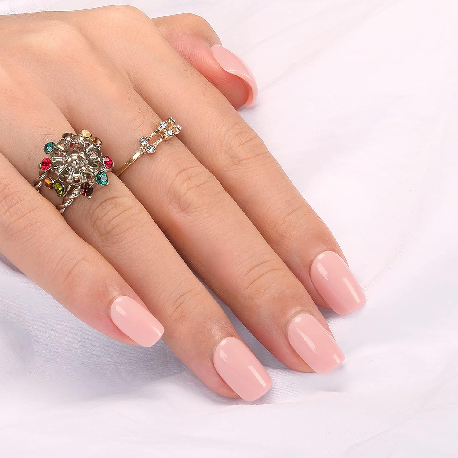 Polychrome&air Uñas postizas cortas Squoval ABS de ajuste natural con pegamento de gelatina, uñas postizas reutilizables para mujer y niña, uñas