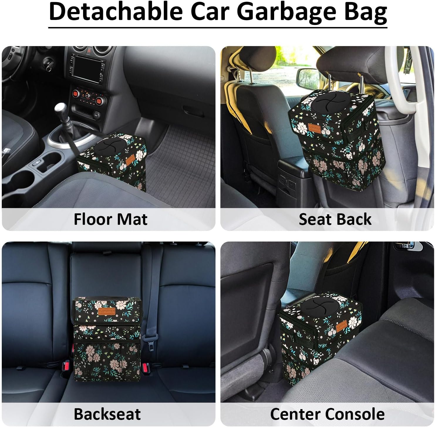 ELONGRIVER Cubo de basura para el asiento trasero del automóvil, a prueba de fugas, bonita bolsa de basura para automóvil, cubo de basura para