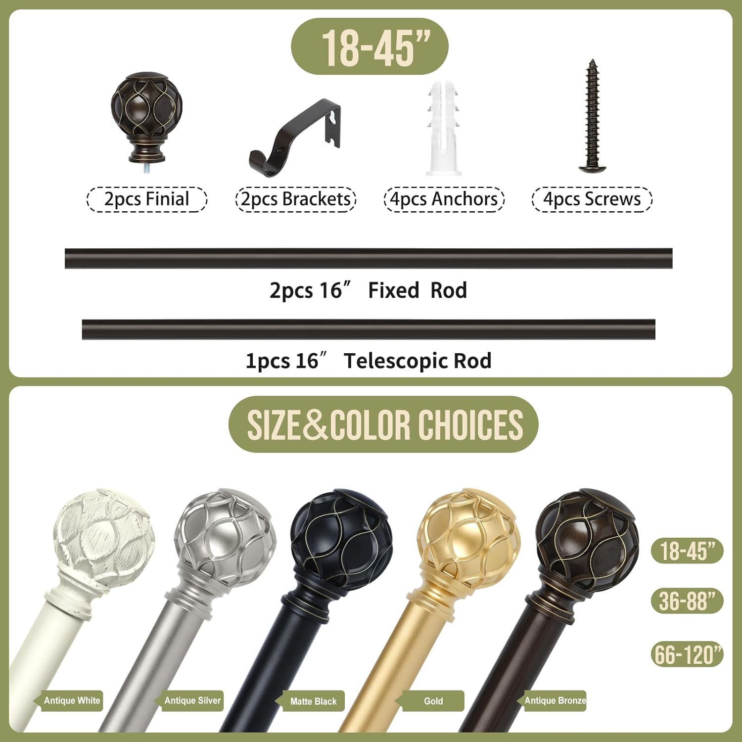 Cortineros de bronce para ventanas de 28 a 48 pulgadas (2,3-4 pies), ajustable de 1 pulgada, resistentes, con remates de textura de red, de una sola