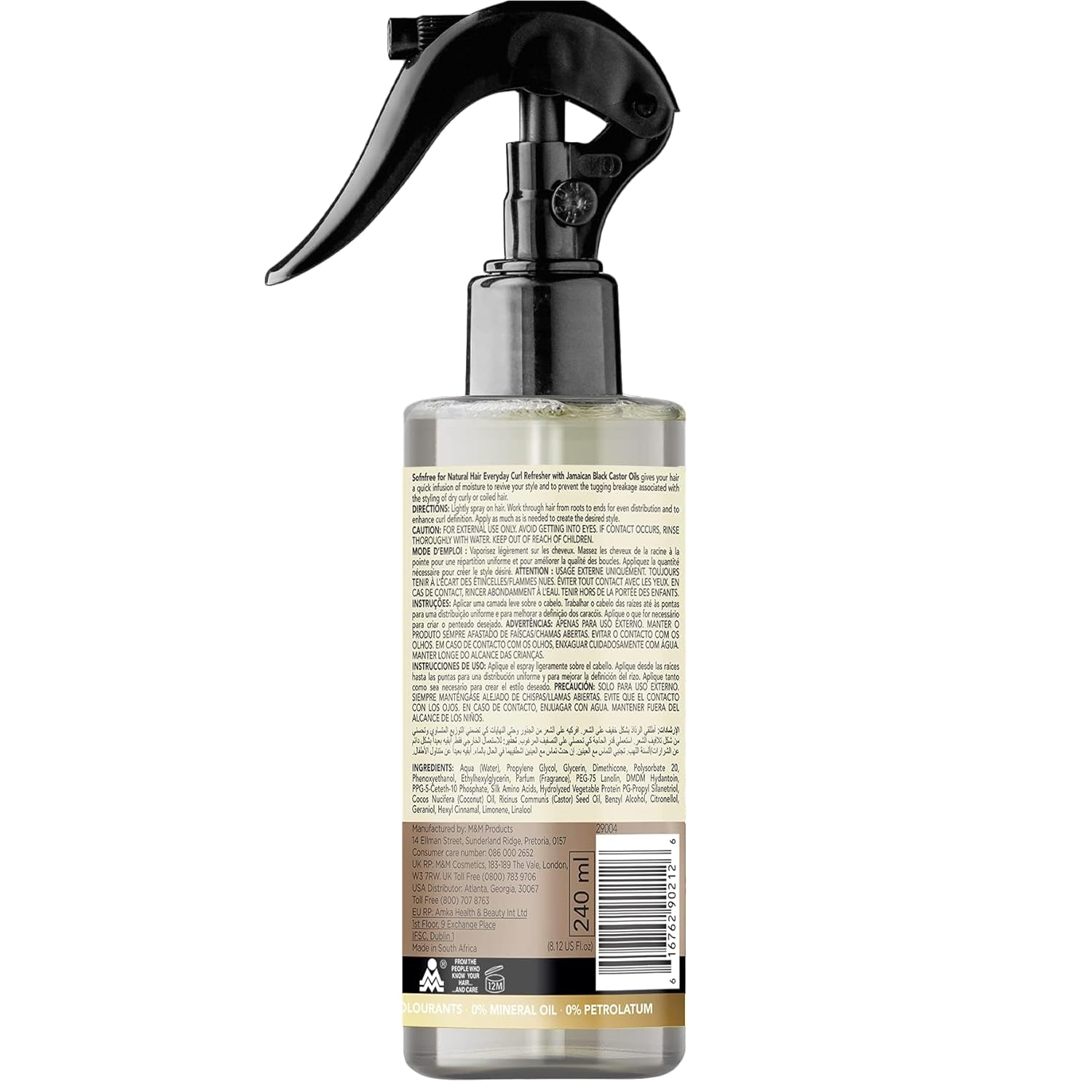 Sofn’free – Spray refrescante de aceite de ricino negro de coco y jamaicano  Volumizador e hidratante diario para peinar cabello seco, rizado o