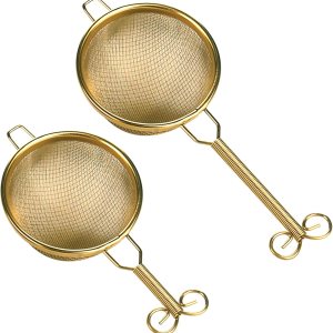 UPTALY 2 coladores de té de malla fina (dorado), tamiz de café de acero inoxidable 1810, infusor de té pequeño, difusor de té reutilizable, mini UPTALY 2 coladores de té de malla fina (dorado), tamiz de café de acero inoxidable 1810, infusor de té pequeño, difusor de té reutilizable, mini