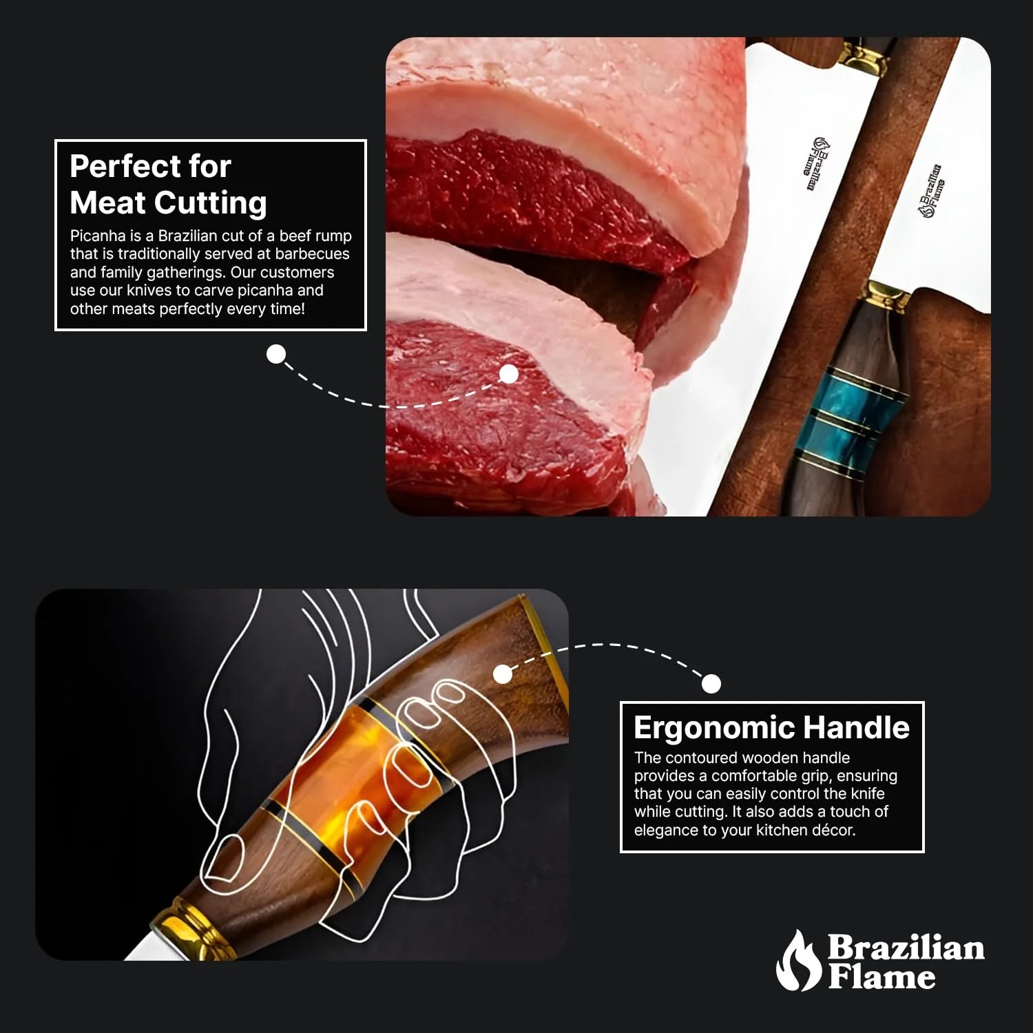 Chef Picanha – Juego de cuchillos de acero inoxidable de 10 pulgadas con afilador, color verde