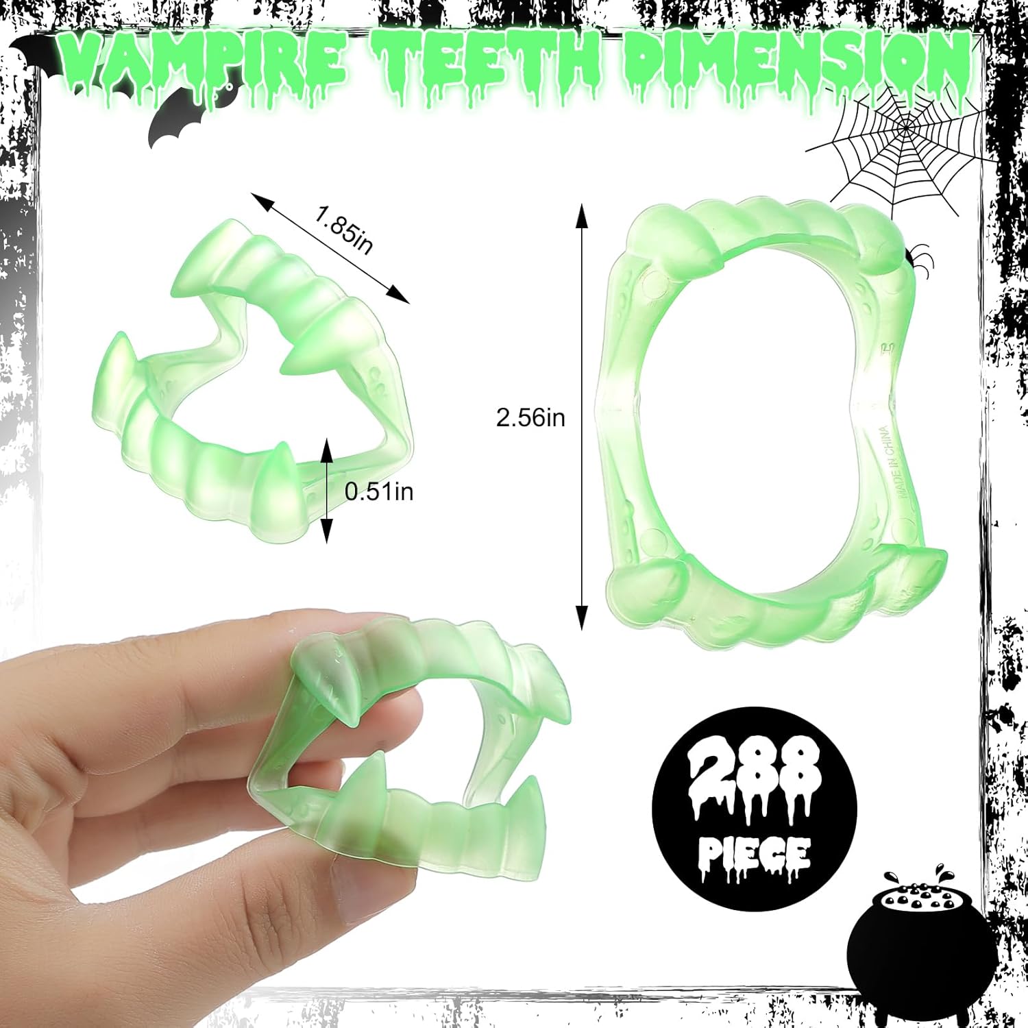 Colmillos de vampiro brillantes para Halloween, dientes de plástico que brillan en la oscuridad, suministros de fiesta de Halloween, dientes falsos