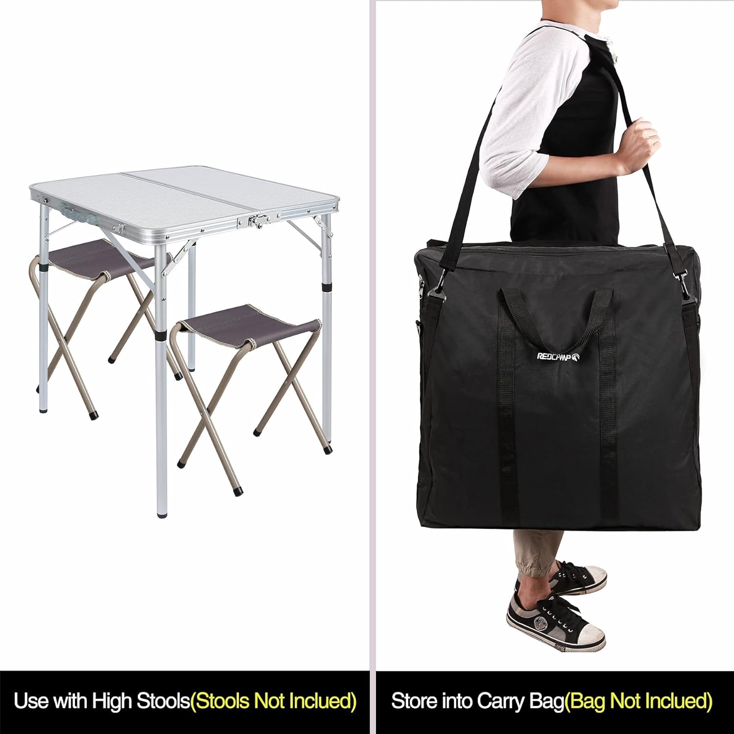REDCAMP Mesa plegable cuadrada pequeña de 2 pies, mesa de campamento portátil de aluminio de altura ajustable ligera para picnic, playa, al aire