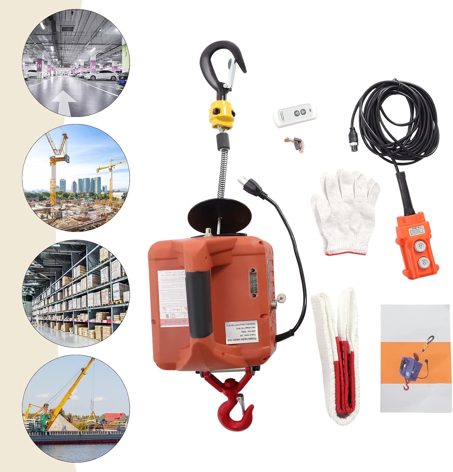 RustyVioum Cabrestante de elevación eléctrico, 440.9 lbs440 libras, cabrestantes eléctricos portátiles de alta resistencia, 1500 W, 110 V, grúa