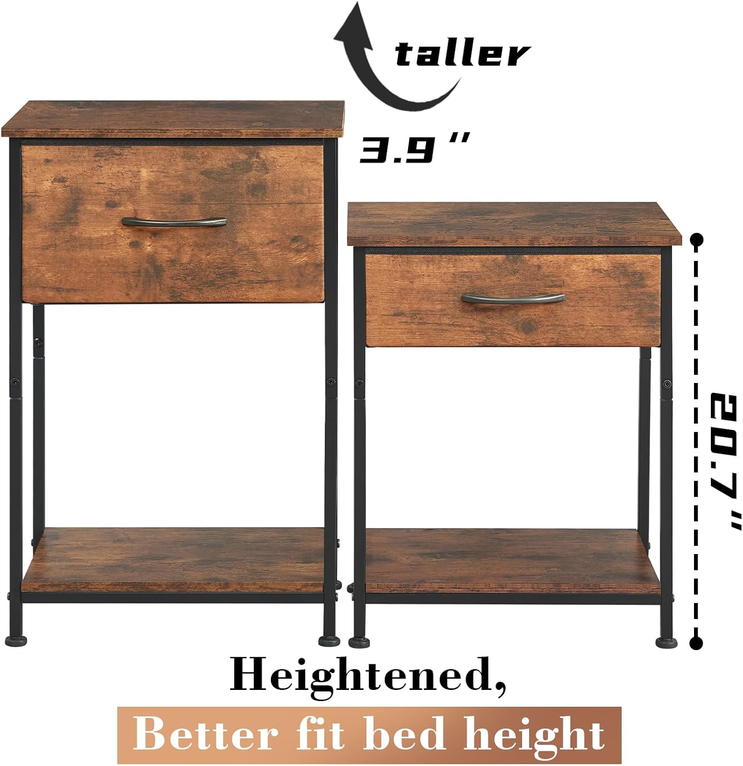 Somdot Mesita de noche, mesa auxiliar para dormitorio, habitación del bebé, sala de estar, cajón de tela extraíble, estante de almacenamiento