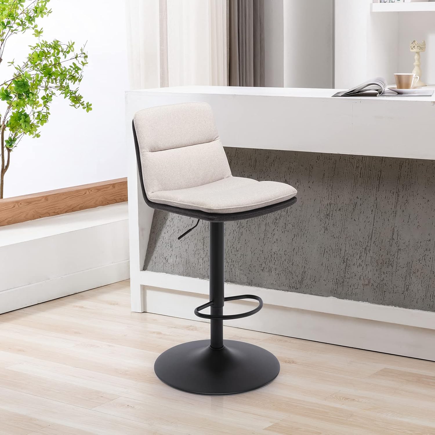 Brage Living Taburete de bar ajustable de tela, taburete giratorio de altura de mostrador con respaldo, silla de bar de cocina sin brazos para
