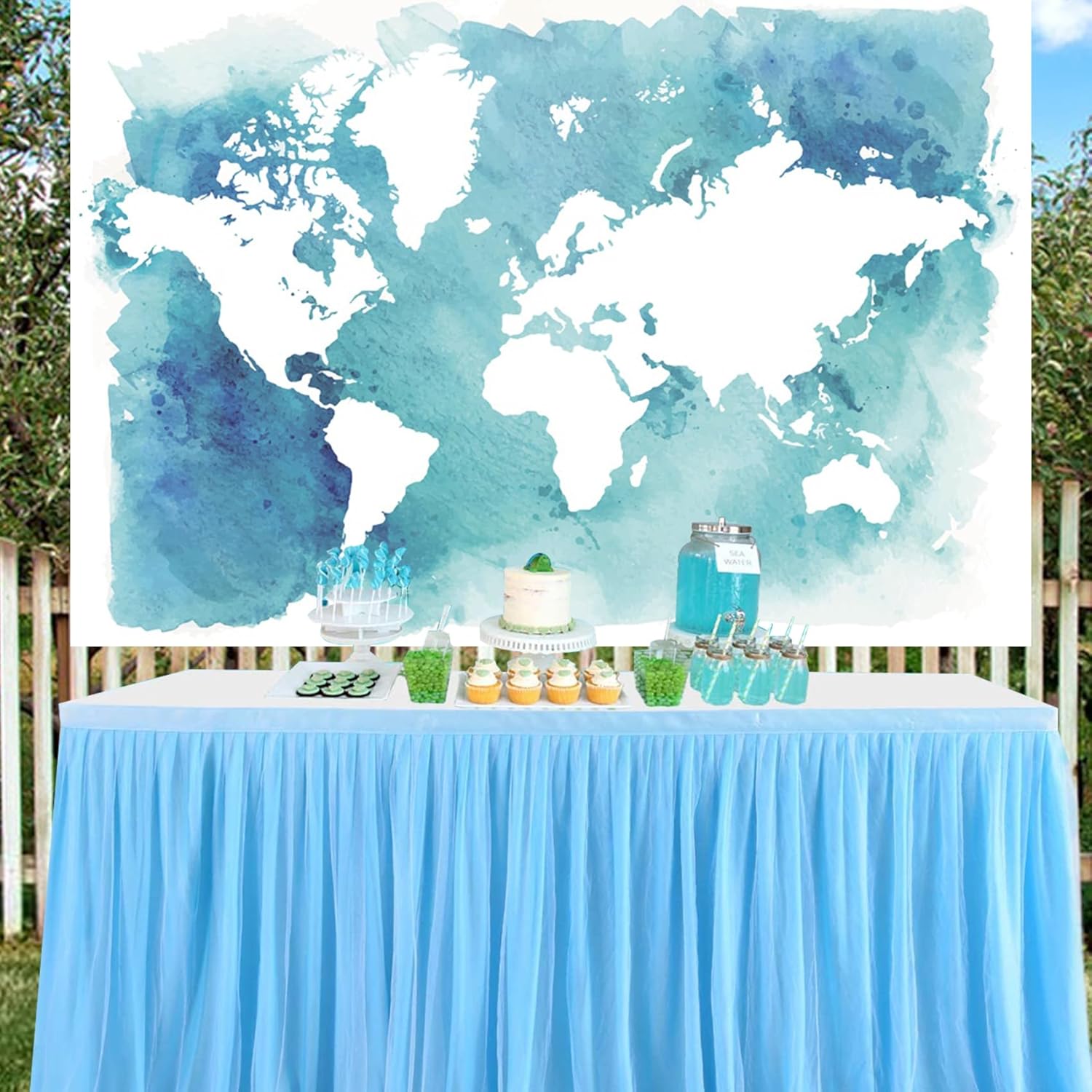 Baocicco Telón de fondo de mapa marino de 10 x 6.5 pies, fondo de pantalla de mapa del mundo, fondo de pantalla, decoración de fiesta de cumpleaños
